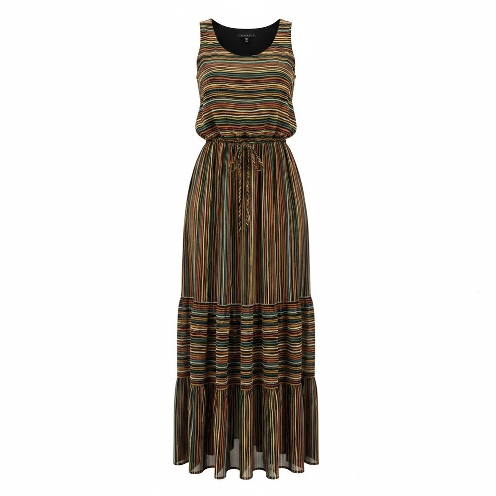 Tiana B Womens Multi Color Striped Tiered Maxi Dress Size 6 Sleeveless Scoop USA